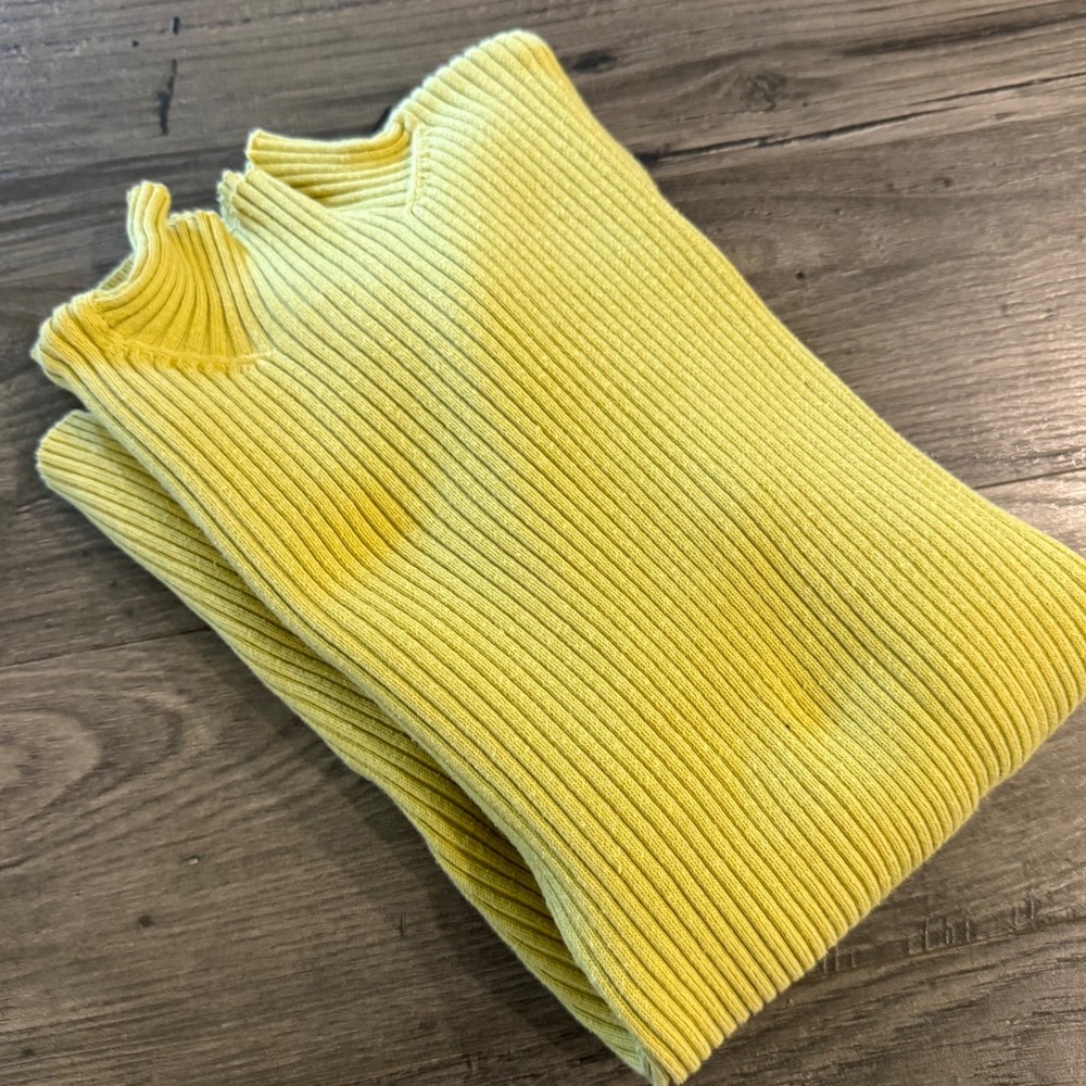 Madison Hill Yellow Gold Ribbed Mock Neck Sweater Long Sleeve Cotton Blend Small